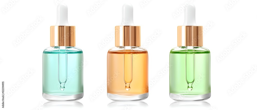 Three bottles of perfume are lined up on a white background Three bottles of perfume are lined up on a white background