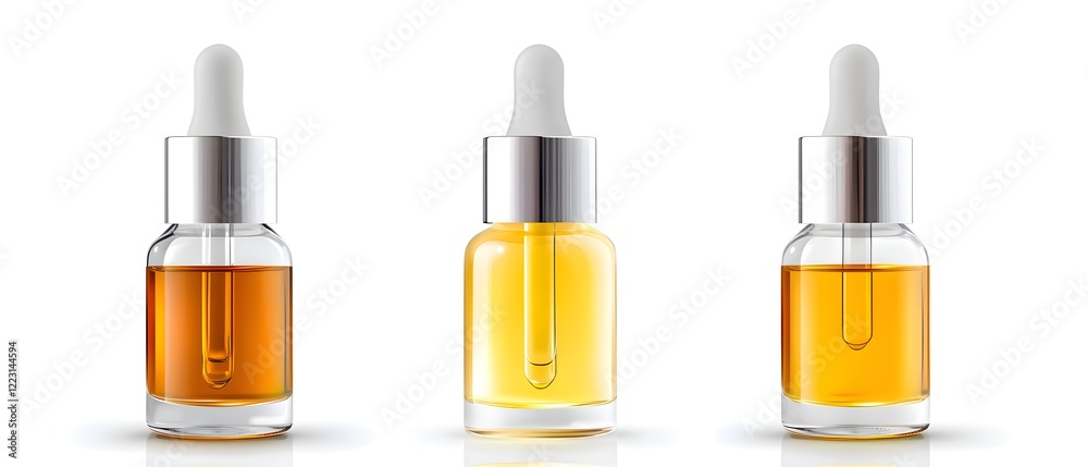 Three bottles of oil with a clear glass top Three bottles of oil with a clear glass top