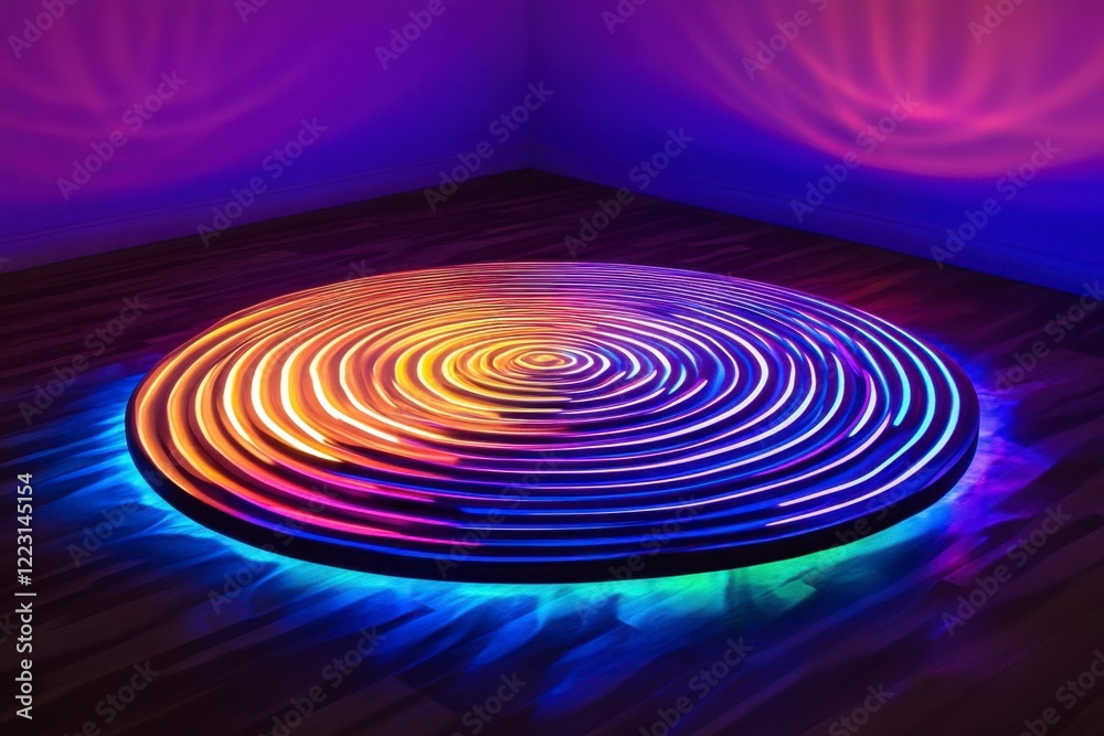 Fototapeta premium Vibrant Circular Light Installation with Colorful Patterns and Flows