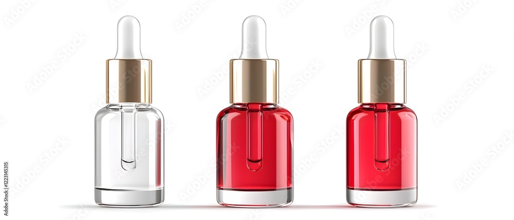 Three bottles of perfume are lined up on a white background Three bottles of perfume are lined up on a white background