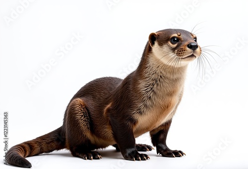 3/4 Angle Otter Photo, National Geographic, Isolated White, Professional Wildlife Portrait, Aquatic Animal, Detailed, Natural Lighting, Animal Photography.
 photo