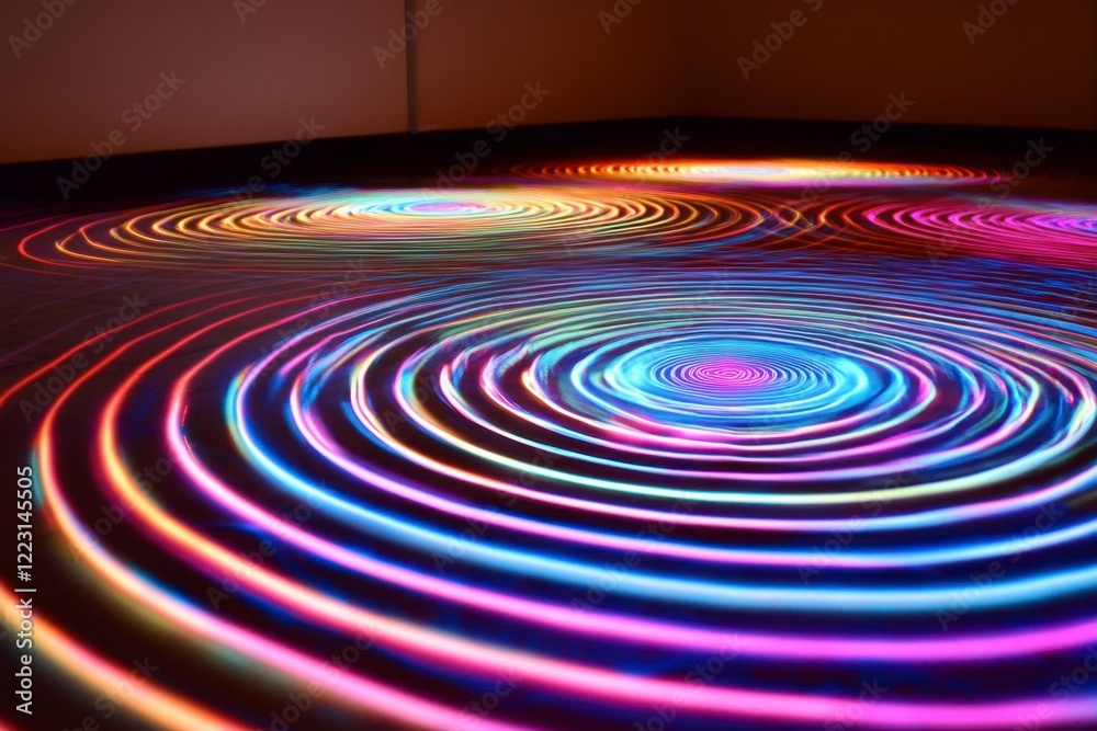 Fototapeta premium Colorful Light Waves Creating Ripple Effects on a Dark Surface