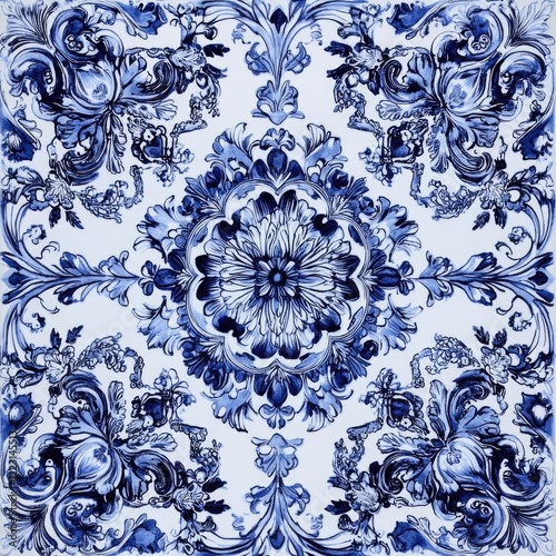Blue and White Floral Design