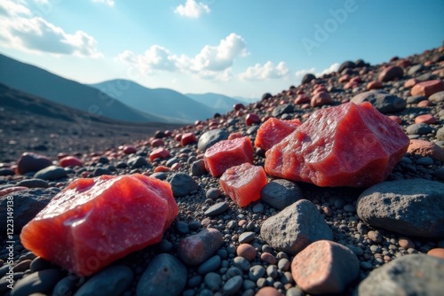 Quartz porphyry rhyolite boulders in a volcanic field, land, mountain