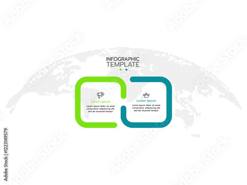 Business process. Timeline infographics with 2 steps, options, squares and marketing icons. Vector template.