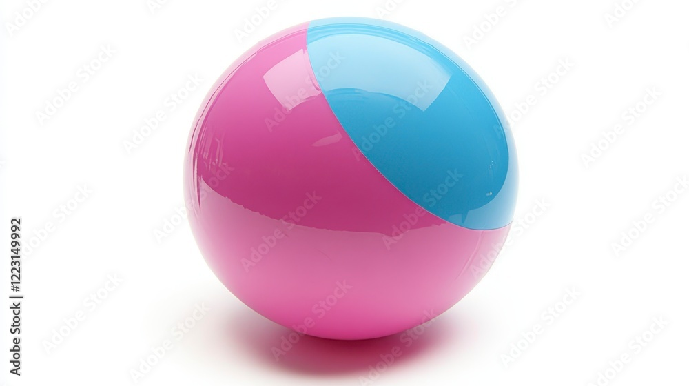 Obraz premium Two toned Pink and Blue Beach Ball Summer Fun Shiny Toy Round Inflatable Sphere