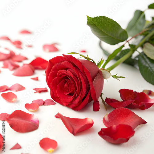 red rose and petals