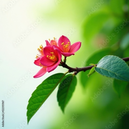 Quassia amara flowers on a green leafy branch, branch, botanical photography photo