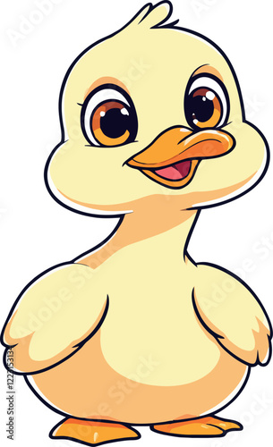 Cute yellow duckling standing and smiling cartoon illustration
