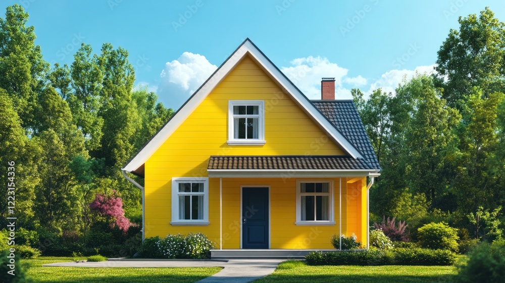 Charming Yellow House in a Lush Green Setting: A Dream Home in Nature's Embrace Charming Yellow House in a Lush Green Setting: A Dream Home in Nature's Embrace