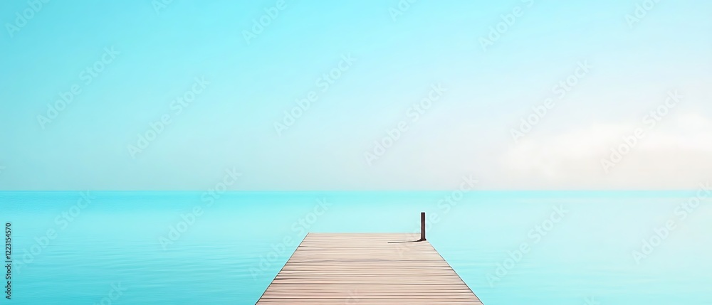Fototapeta premium A scenic pontoon platform along the lakeside on a bright summer day, ideal for a creative banner with plenty of copy space.
