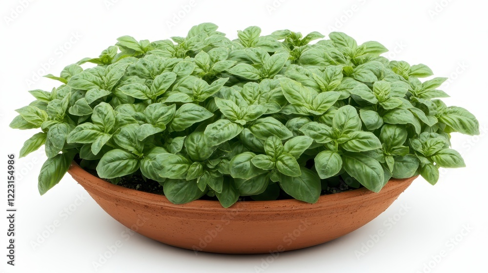 Obraz premium Lush Green Basil Plant in Terracotta Pot Fresh Herb Culinary Ingredient Healthy Food