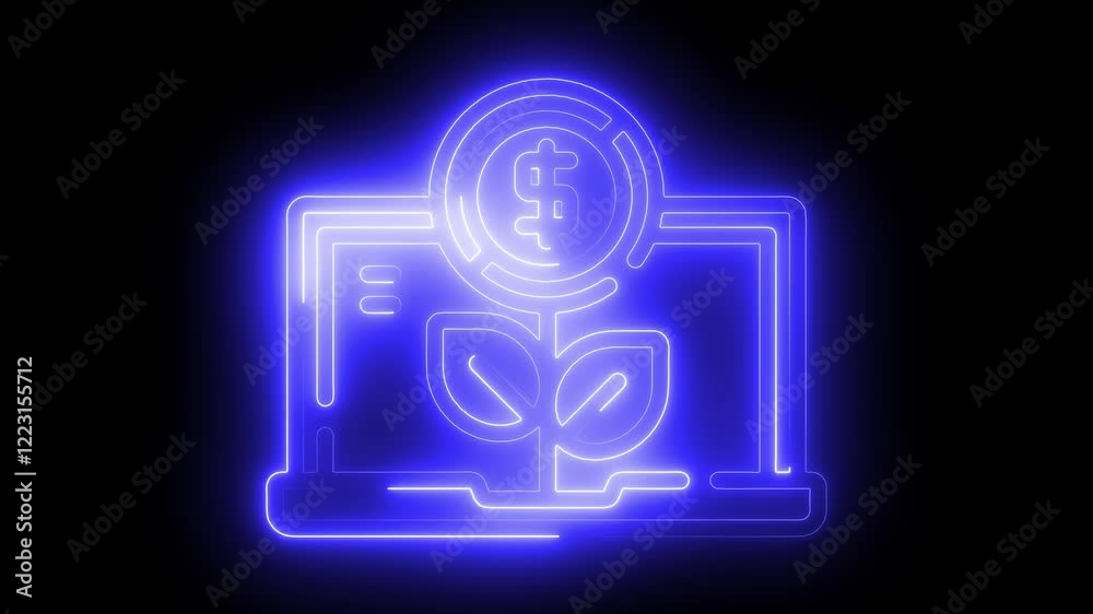 Growth icon animation by blue color neon on black background. Growth icon animation by blue color neon on black background.