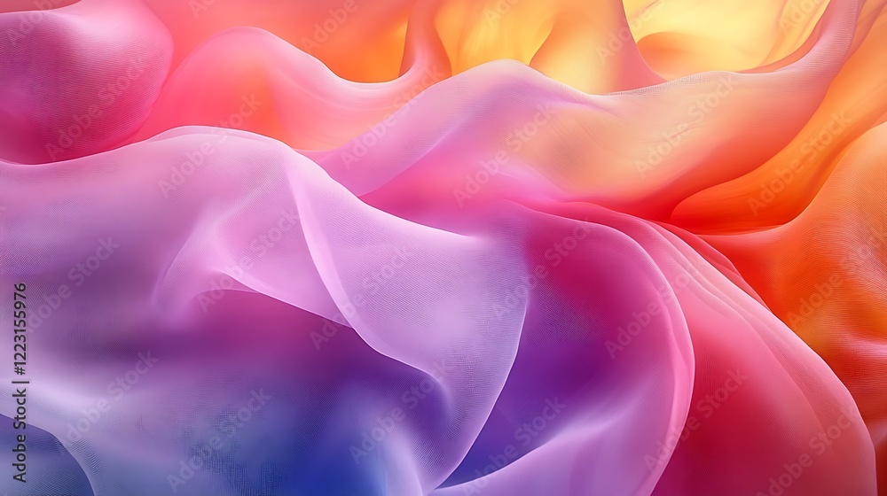 Obraz premium Gently glowing translucent layers of abstract waves in pastel pinks and blues.