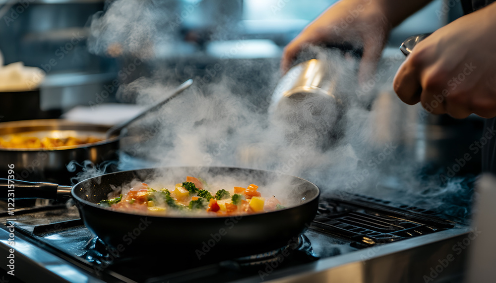 Steaming kettle on electric stove in kitchen Steaming kettle on electric stove in kitchen