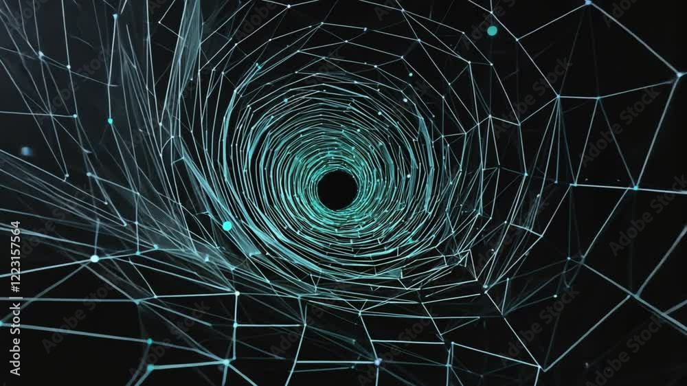 A sophisticated dark-themed 3D mesh pattern with glowing blue and green data points scattered throughout, ideal for a modern, clean technology backdrop