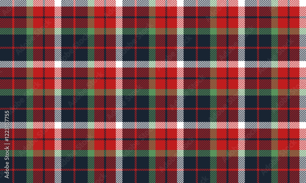 Fototapeta premium Seamless plaid pattern, navy blue, red, green, white, for designing clothes, skirts, pants, make the wearer stand out and stylish, vector illustration.