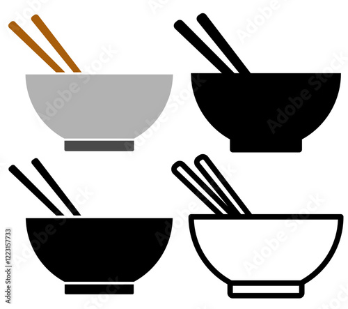 noodle bowl icon with chopsticks, simple flat style, pictogram logo symbol vector illustration, isolated on white for mobile app