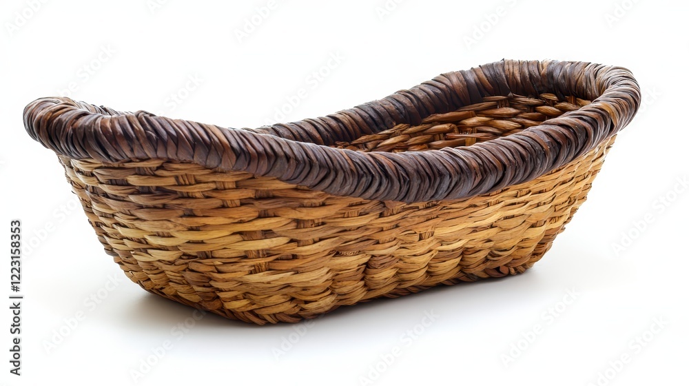Obraz premium Rustic Woven Rattan Basket Oval Shape Brown and Beige Home Decor Serving Dish