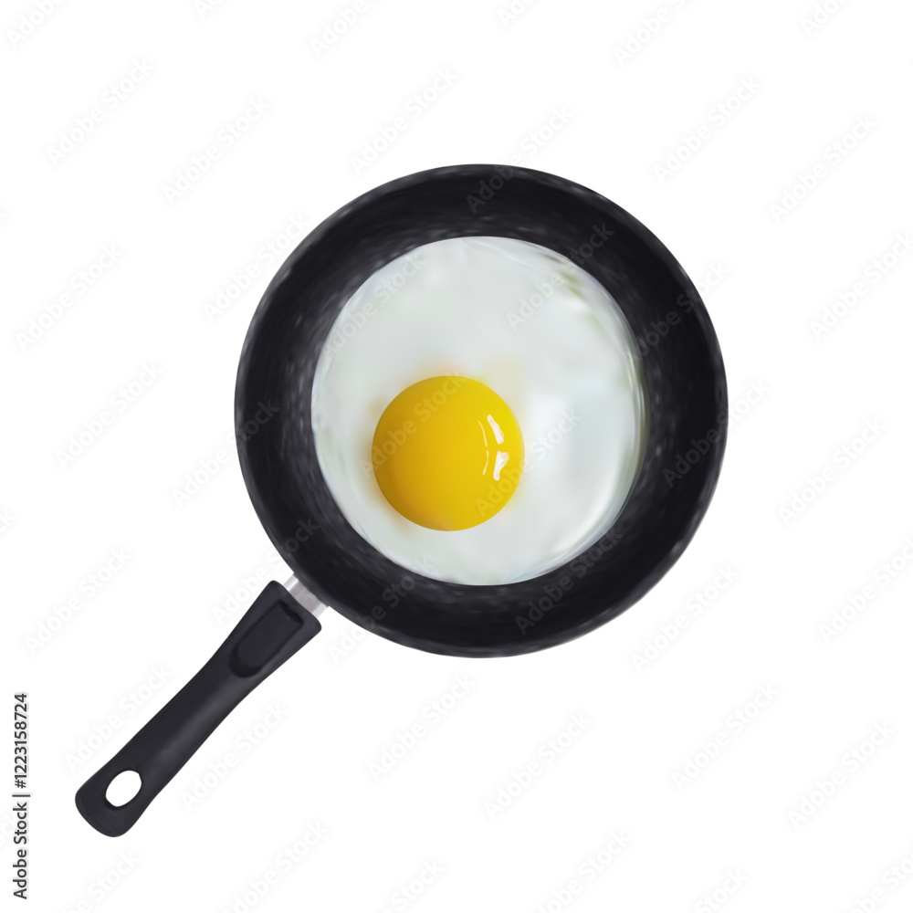 3d fried eggs in frying pan top view 3d fried eggs in frying pan top view