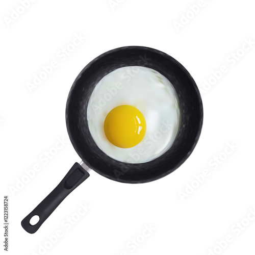 3d fried eggs in frying pan top view