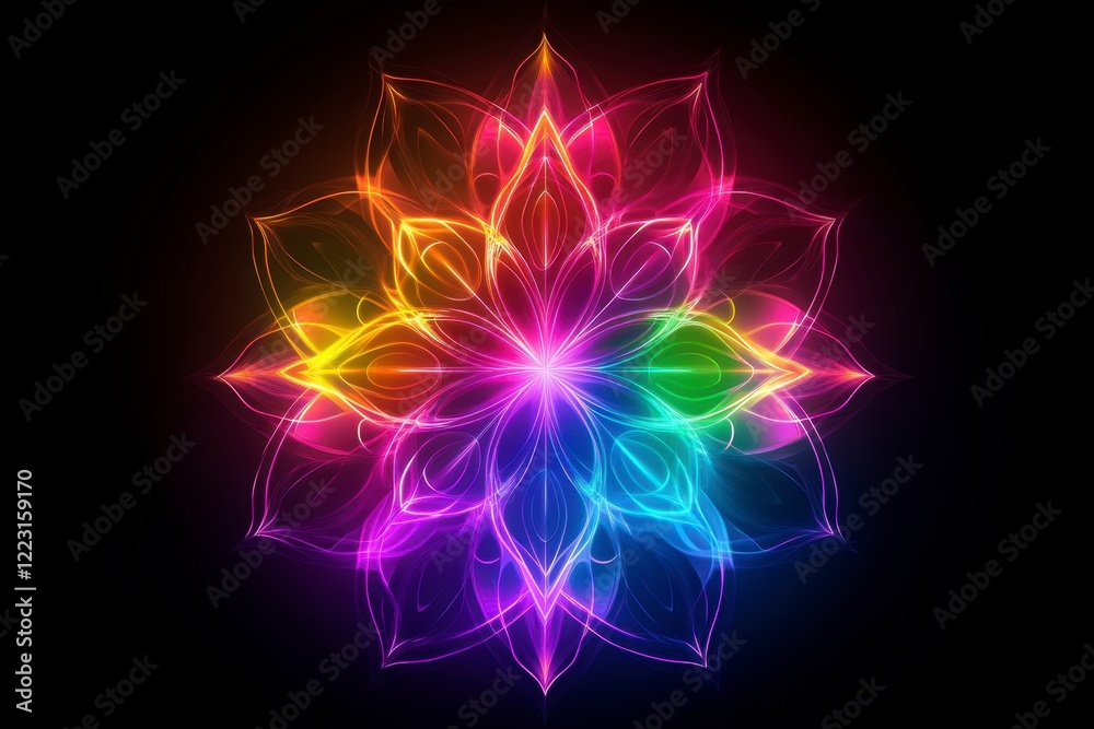Fototapeta premium Colorful Abstract Mandala Design with Radiant Petals and Glow