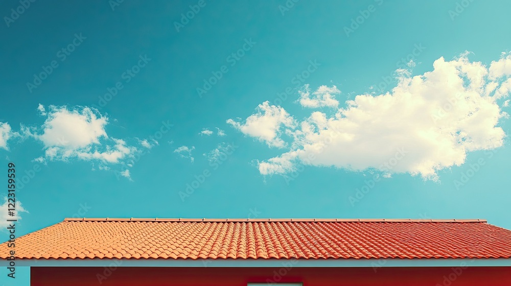 New Red Roof Tiles Under Blue Sky – A fresh new roof with red tiles contrasting against a bright blue sky, representing the beauty of modern construction New Red Roof Tiles Under Blue Sky – A fresh new roof with red tiles contrasting against a bright blue sky, representing the beauty of modern construction
