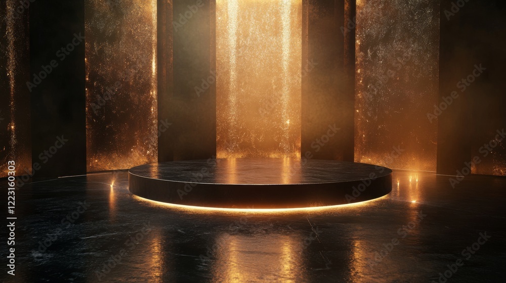 Futuristic dark podium with glowing lights and reflections on a sleek, high-tech background, showcasing a modern, technology-inspired design
Futuristic dark podium with glowing lights and reflections on a sleek, high-tech background, showcasing a modern, technology-inspired design