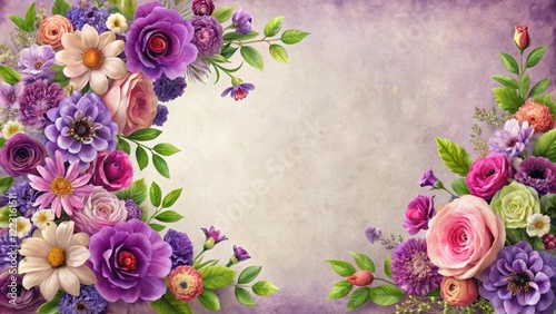 Classic floral arrangement with a vibrant violet border, flower borders