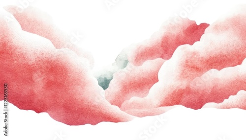 Soft watercolor clouds in shades of pink and red, creating a serene and dreamy atmosphere