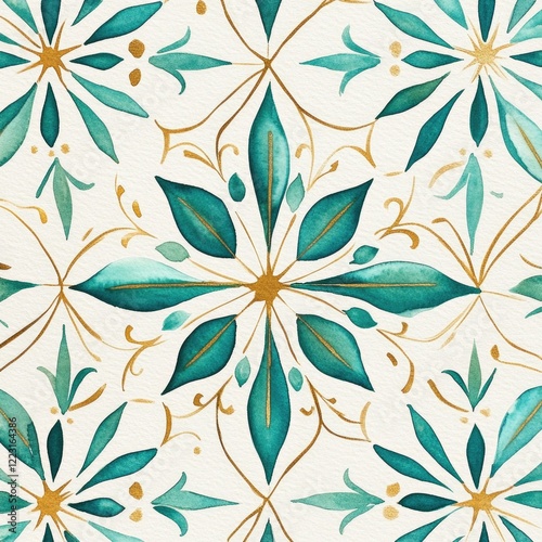 Watercolor Leaves Blue Green