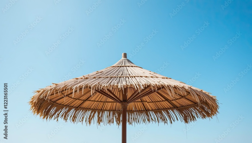 Isolated on a transparent cutout background, a straw beach umbrella provides shade from the sun.
Isolated on a transparent cutout background, a straw beach umbrella provides shade from the sun.