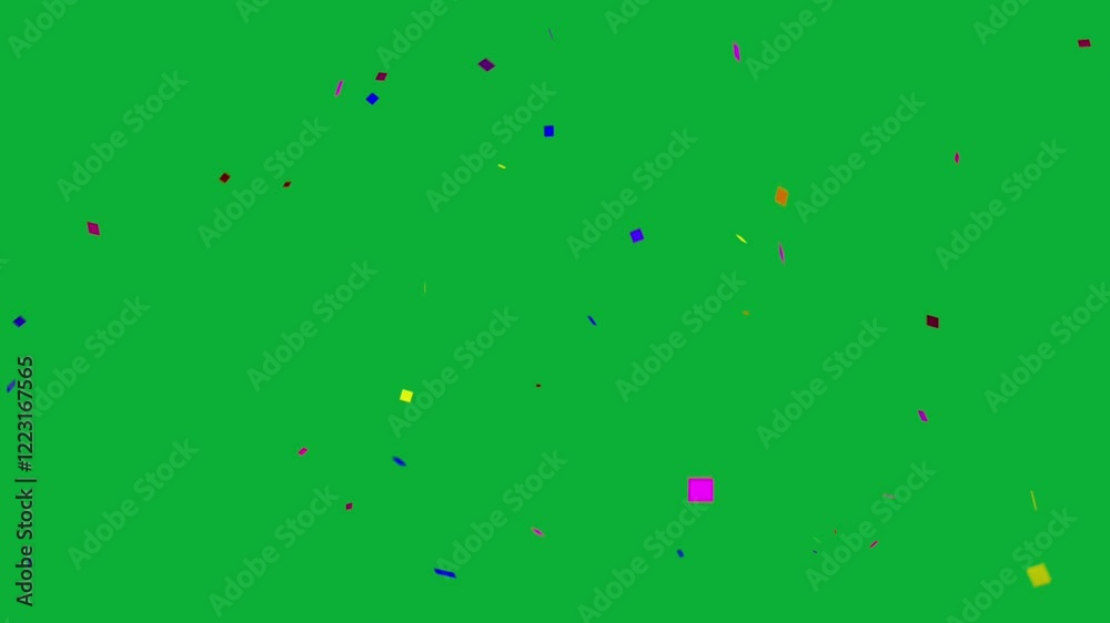 Colorful confetti falling gracefully on green screen background 3D animation for celebrations