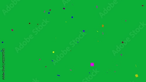Colorful confetti falling gracefully on green screen background 3D animation for celebrations