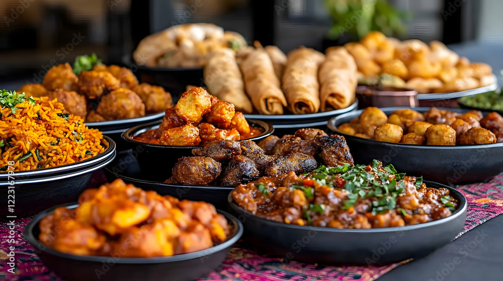 Eid Al-Fitr Festive Buffet Table with Vibrant Traditional Dishes, UHD 4K Image Eid Al-Fitr Festive Buffet Table with Vibrant Traditional Dishes, UHD 4K Image