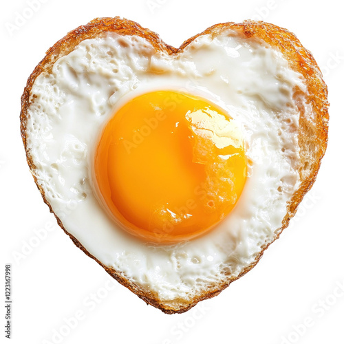fried egg in heart shape on a white background