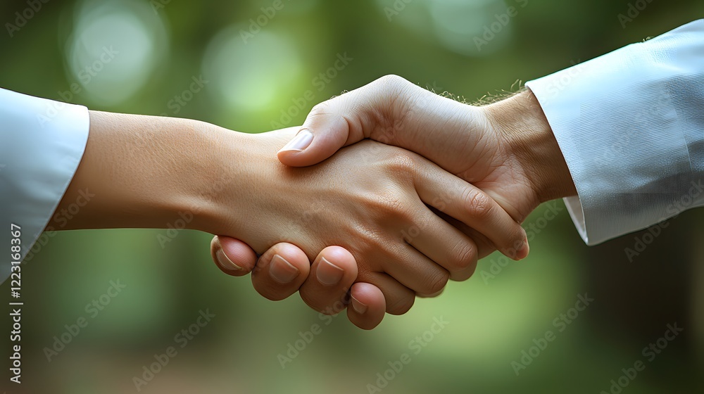 Hands Shaking in Agreement Under Natural Light in Outdoor Setting Hands Shaking in Agreement Under Natural Light in Outdoor Setting
