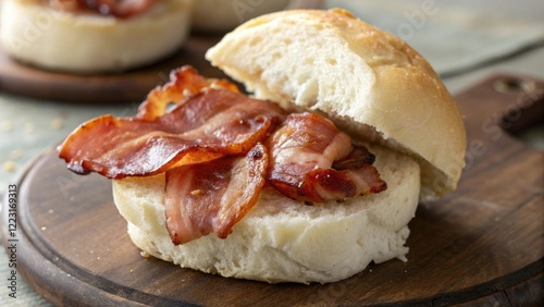 Bacon wrapped around a soft and fluffy bread roll, cozy, comfort