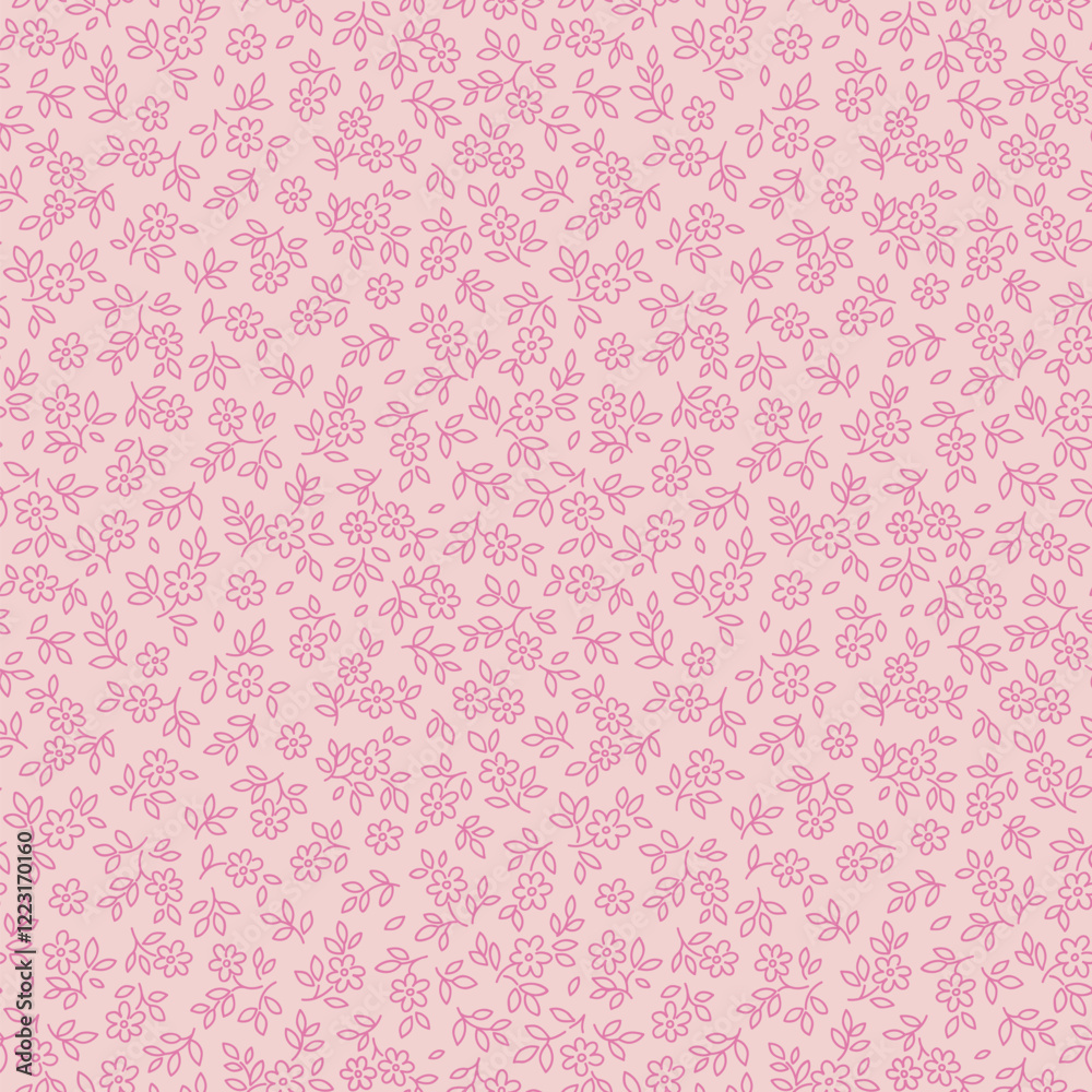 Floral pattern. Pretty flowers on pale rose background. Printing with small pink flowers. Ditsy print. Seamless vector texture. Spring bouquet. Template with chamomile for fashion prints. Stock.