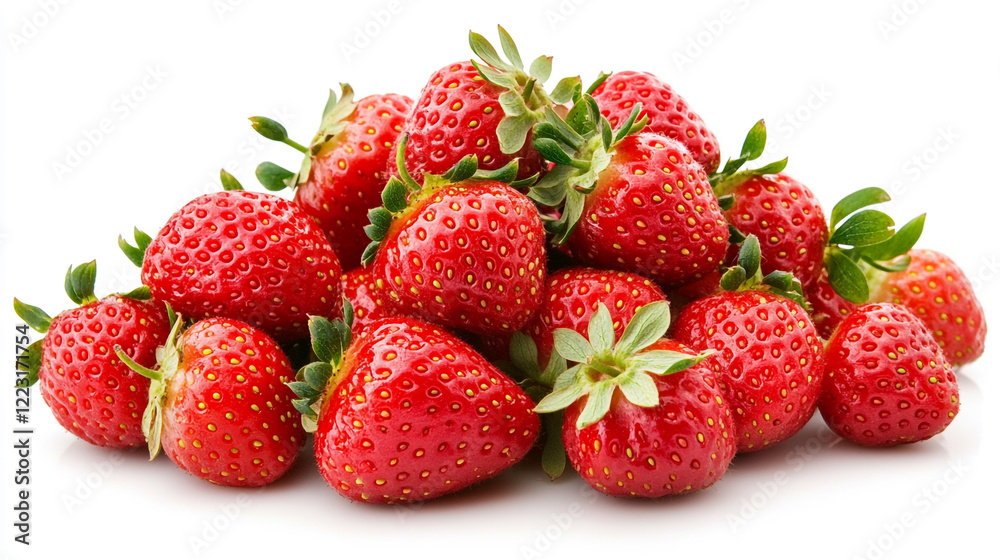 Freshly picked strawberries arranged in a vibrant display on a clean white background Freshly picked strawberries arranged in a vibrant display on a clean white background