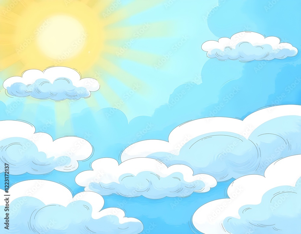 sky filled with fluffy white clouds and sun shining sky filled with fluffy white clouds and sun shining