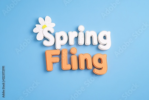 Colorful spring-themed text with a daisy on a light blue background, suitable for seasonal promotions