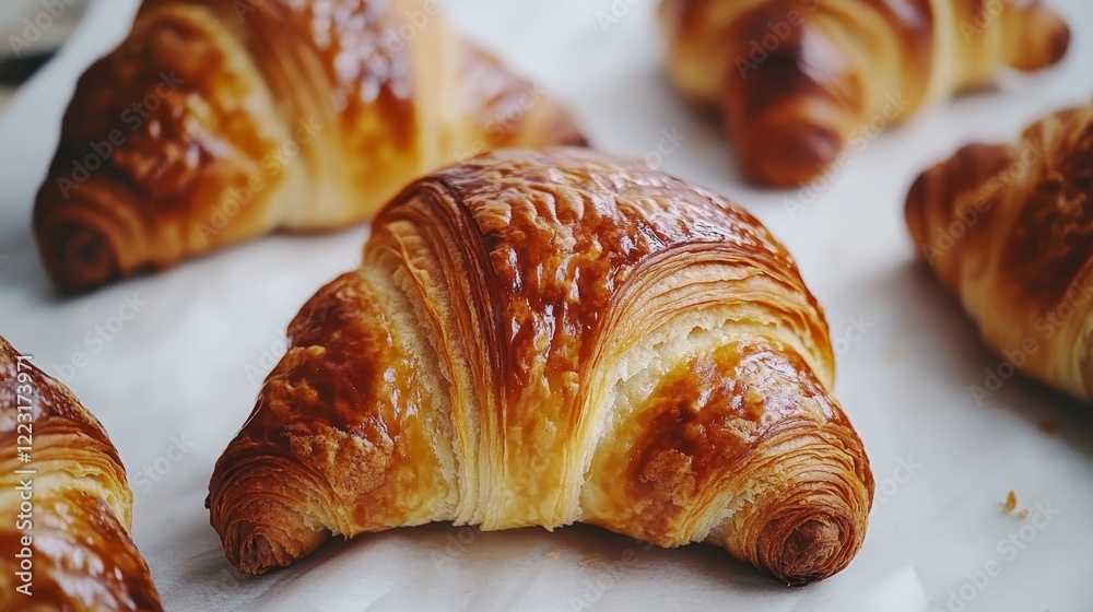 Fototapeta premium Delicious Golden Brown Croissants Freshly Baked Pastry Buttery Flaky Layers Gourmet Bakery Treats