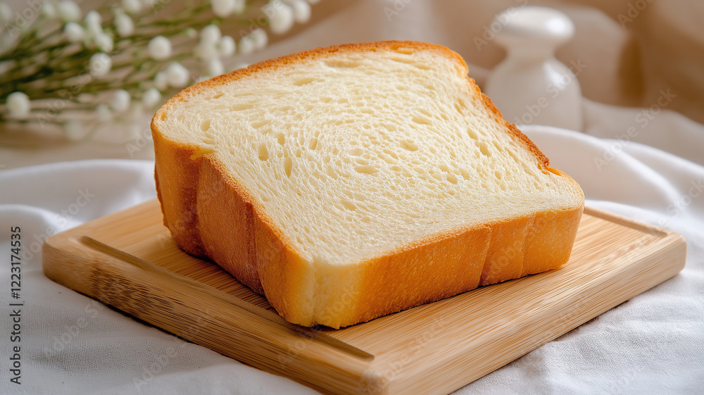 Freshly sliced bread on wooden board, perfect for breakfast Freshly sliced bread on wooden board, perfect for breakfast