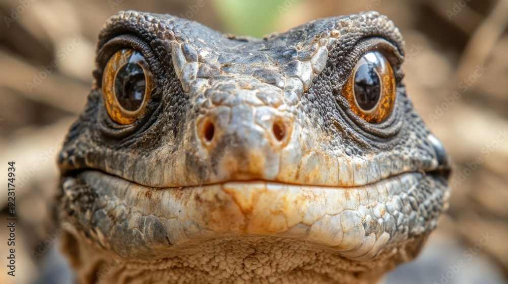 Close-up of lizard face with textured skin and bright eyes Close-up of lizard face with textured skin and bright eyes