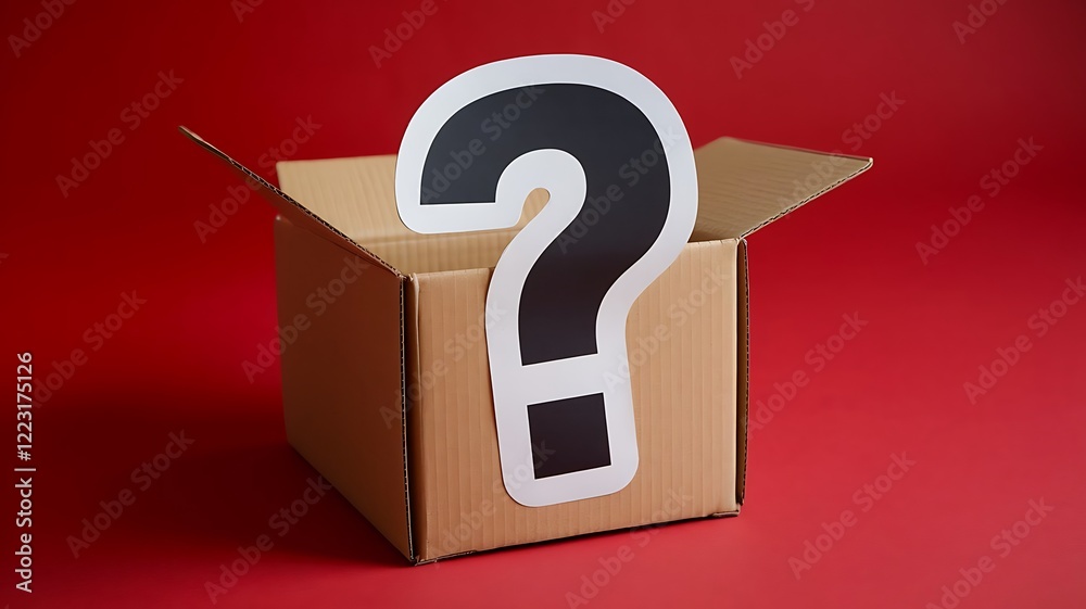 Cardboard box with a big black question mark inside a box for business presentations Cardboard box with a big black question mark inside a box for business presentations