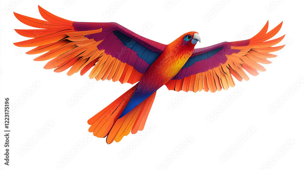 Obraz premium Colorful parrot soaring through a clear sky with outstretched wings