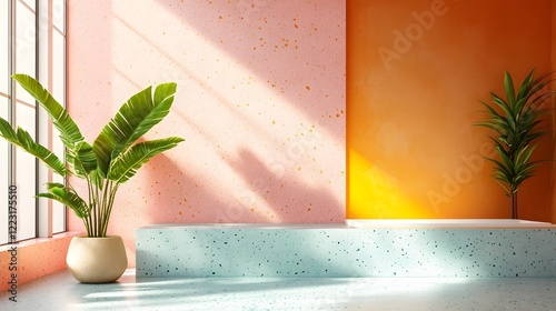 Vibrant gradient terrazzo tiles with creative refined patterns and a soft minimal aesthetic full of modern charm for home decor interior design and backgrounds