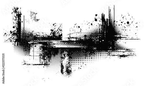 Collage Vector Illustration featuring glitch-distorted, grungy layers perfect for screen print, digital artwork, brochures, social media, posters, flyers.