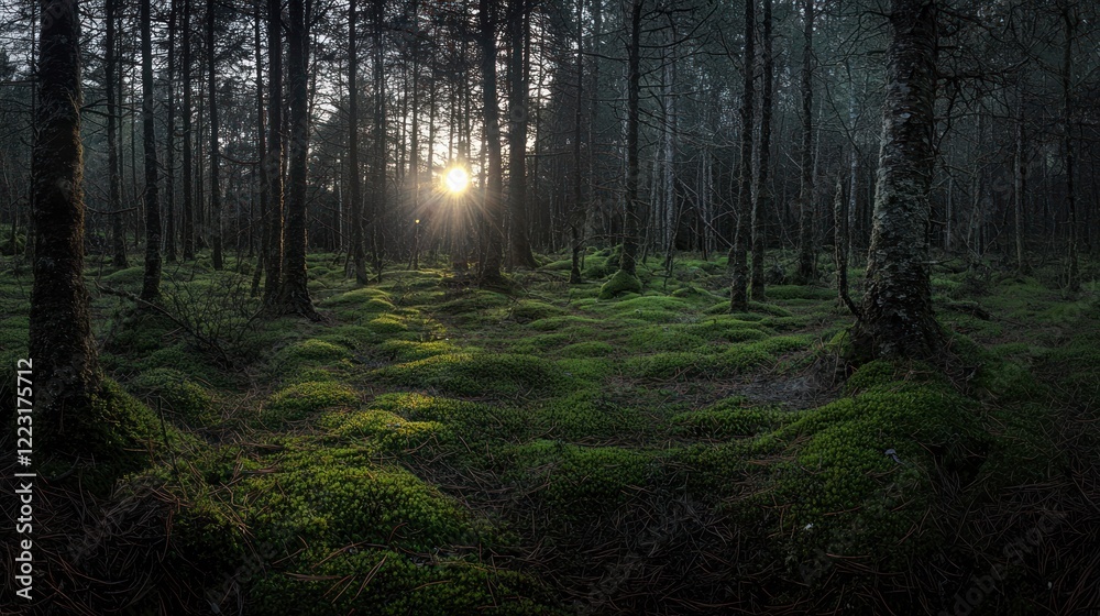 Obraz premium Forest Sunset: Mystical Green Moss Carpet